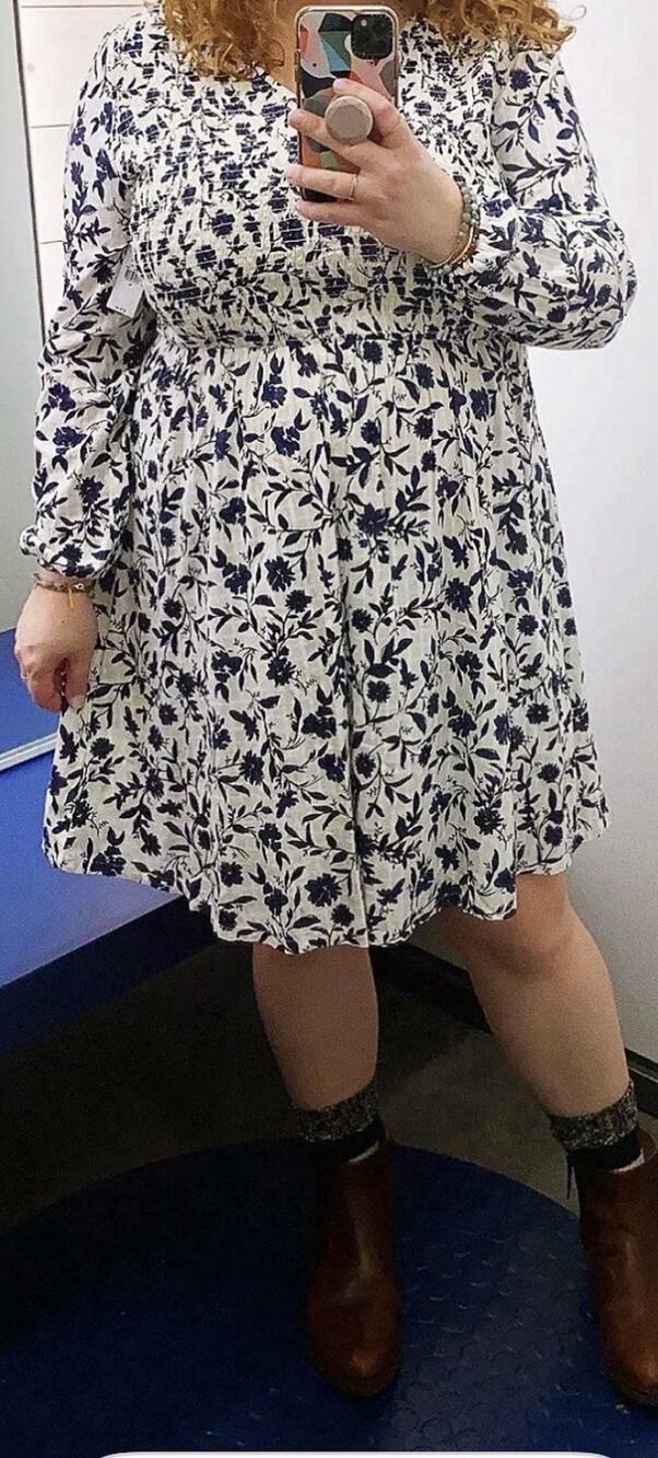 Old Navy Long Sleeve Peasant Floral Smocked Dress Blue Cream Women XXL Plus